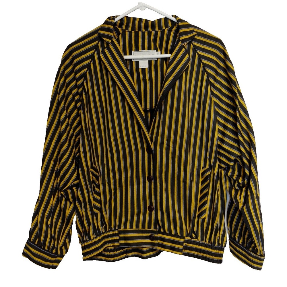 Vintage 80s 90s Howard‎ Wolf Womens Sz 8 Black Yellow Blue Striped Blazer Jacket